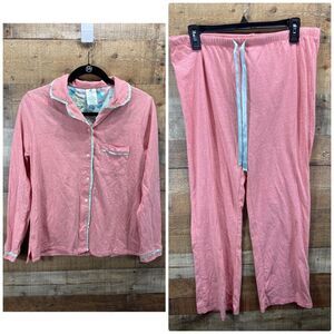 Caribbean Joe Women’s Pink Button Down Top Drawstring Pajama Pants Large 12/14
